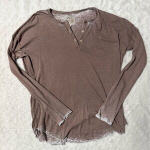 Chaser Long Sleeved Burn Out Vintage Washed Ribbed Henley Tee